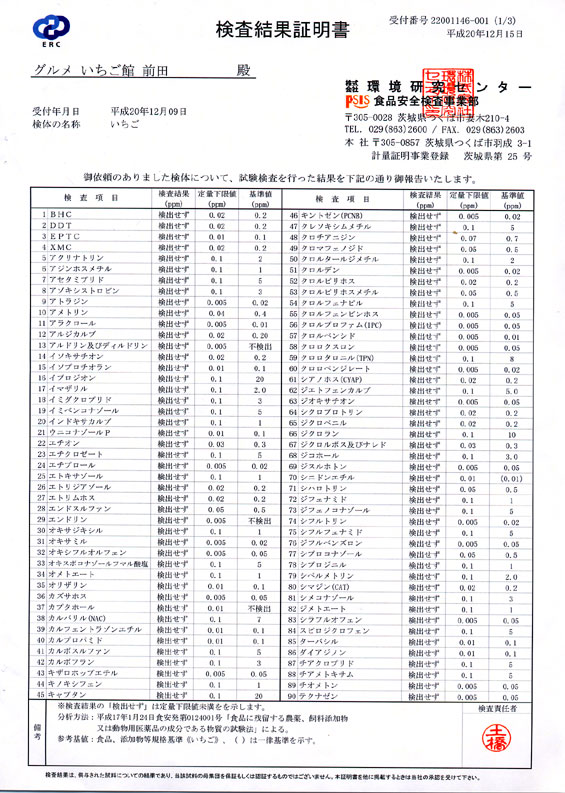 20年無農薬検査結果報告書(1/3)